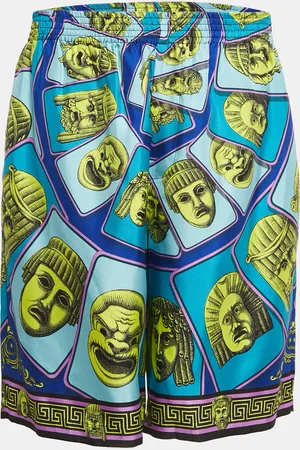 VERSACE Blue/ Mask Foulard Print Silk Shorts XL