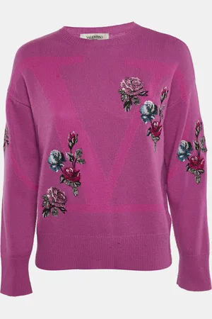 VALENTINO Floral Embroidery Cashmere Long Sleeve Sweater S