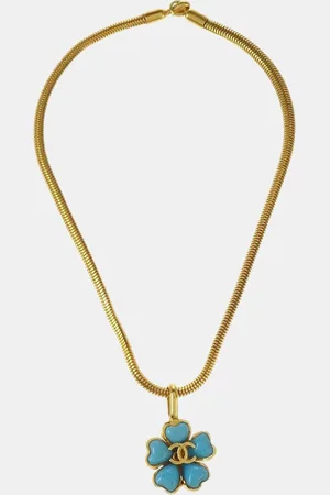 CHANEL Gold Plated, Stone Flower Pendant Necklace