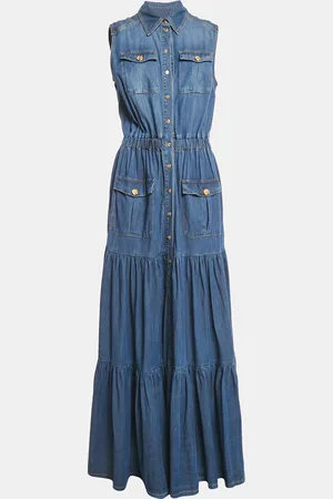 Elisabetta Franchi Denim Button Front Sleeveless Maxi Dress L