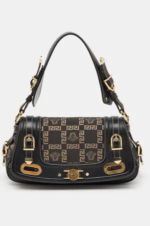 VERSACE Signature Canvas and Leather Vintage Medusa Shoulder Bag