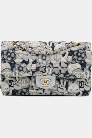 CHANEL White Medium Classic Nylon Cat Emoticon Double Flap Bag