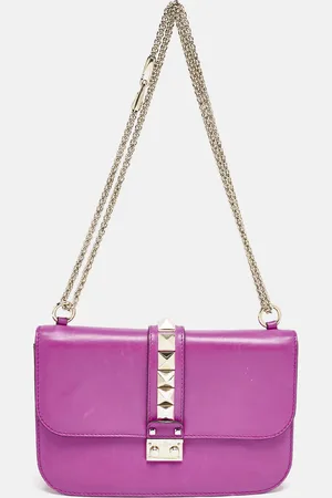 VALENTINO Leather Medium Glam Lock Chain Shoulder Bag