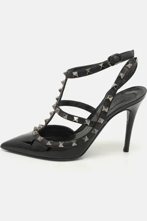 VALENTINO Patent Leather Rockstud Ankle Strap Pumps Size 37