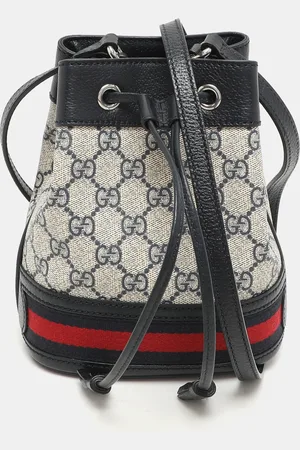 Gucci /Beige GG Supreme Canvas and Leather Mini Ophidia Drawstring Bucket Bag