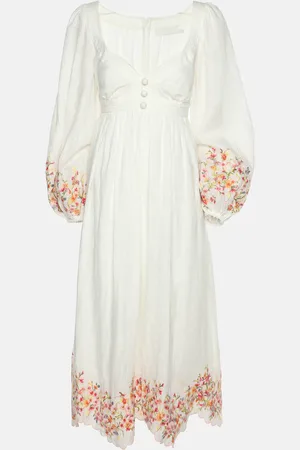 ZIMMERMANN Floral Embroidered Linen Maxi Dress M