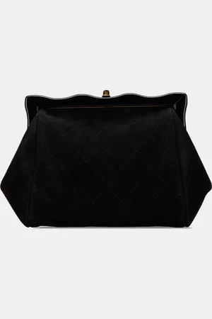 CHANEL Suede CC Quilted Kiss Lock Clutch Bag