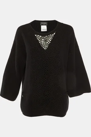 CHANEL Camelia Cashmere Knit Crew Neck Sweater L