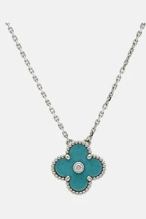 Van cleef Vintage Alhambra Limited Edition Holiday 2022 Celadon Sevres Porcelain Diamond 18k Gold Necklace