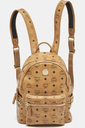MCM Cognac Visetos Coated Canvas Small Side Studs Stark Backpack