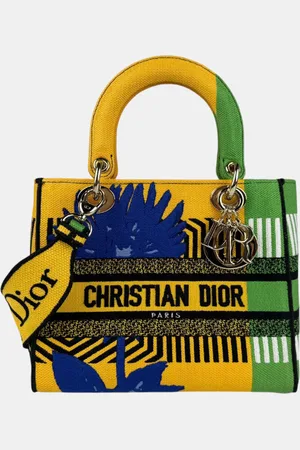 Dior Yellow Green Blue Canvas Lady D-Lite Shoulder Bag