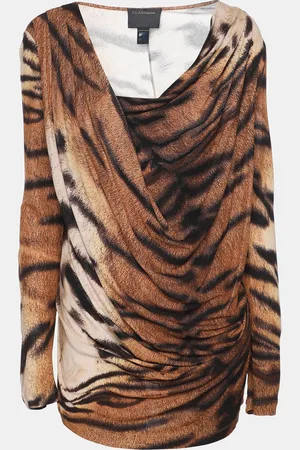 Roberto Cavalli Animal Print Knit Draped Top M