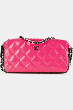 CHANEL Bicolor Patent Double Zip Wallet on Chain