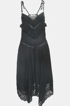 Zadig & Voltaire Cotton Lace Trimmed Tie-Up Detail Asymmetric Midi Dress XS