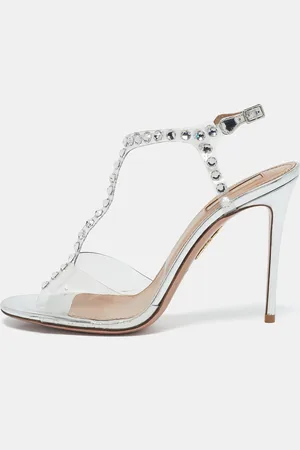 Aquazzura PVC and Leather Crystal Embellished Shine Sandals Size 39