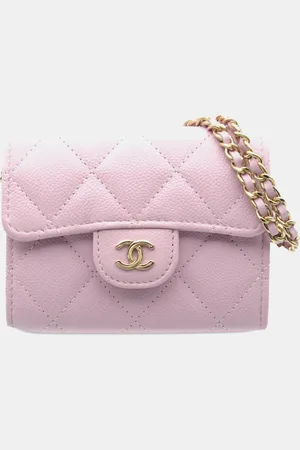 CHANEL CC Quilted Caviar Flap Card Holder on Chain Bag