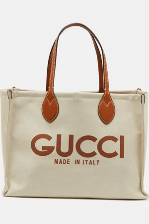 Gucci /Light Brown Canvas and Leather Logo Printed Medium Tote