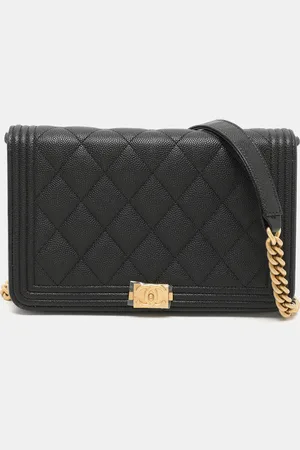 CHANEL Quilted Caviar Leather Boy Wallet On Chain