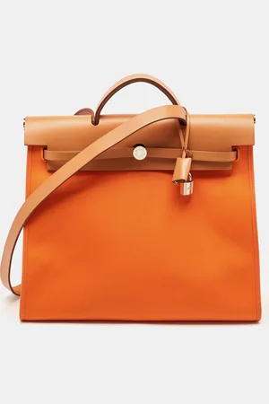 Hermès Hermès Orange/Natural Toile and Vache Hunter Herbag Zip 39 Bag
