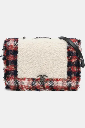 CHANEL CC Tweed and Shearling Single Flap