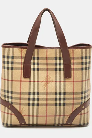 Burberry /Beige Haymarket Check Coated Canvas and Leather Studded Tote