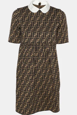 Fendi Tobacco Zucca Jersey FF Motif Short Sleeved Dress 6 Yrs