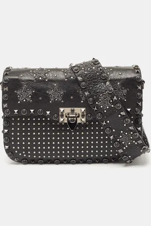 VALENTINO Leather Medium Star Crystal Rolling Rockstud Shoulder Bag