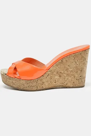 Jimmy Choo Patent Leather Cork Wedge Platform Sandals Size 36