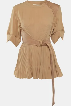 Sportmax Faux Leather and Chiffon Plisse Top M