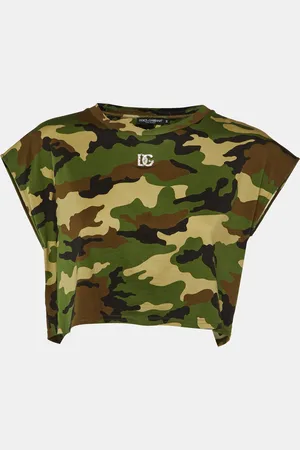 Dolce & Gabbana Logo Detail Camouflage Print Jersey Crop T-Shirt S