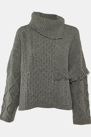 Max Mara Cable Knit Tasseled Turtleneck Sweater M