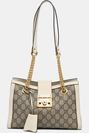 Gucci /White Small GG Supreme Padlock Tote Bag
