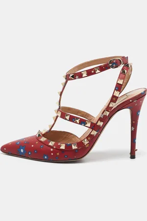 VALENTINO Multicolor Leather Rockstud Strappy Pointed Toe Pumps Size 39