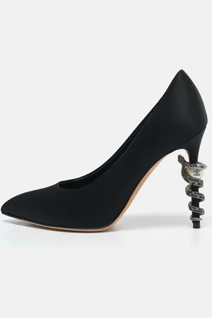 CHANEL Satin Snake Wrap Heel Pumps Size 37.5