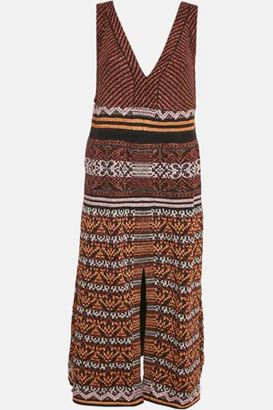 M Missoni Patterned Lurex Knit V-Neck Sleeveless Midi Dress L