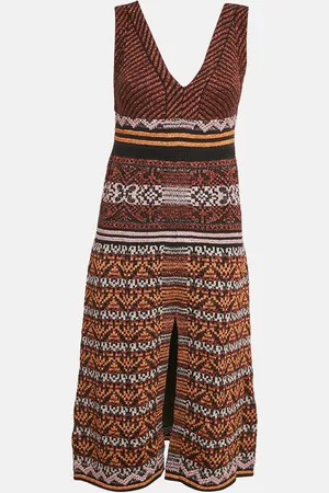 M Missoni Patterned Lurex Knit V-Neck Sleeveless Midi Dress S