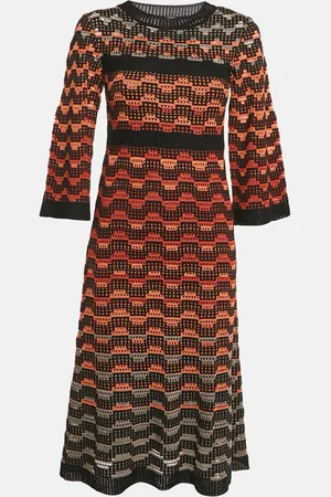 M Missoni /Multicolor Patterned Knit Long Sleeve Midi Dress S