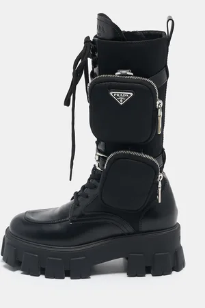 Prada Leather and Nylon Monolith Chunky Mid Calf Boots Size 37