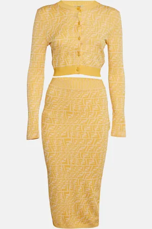 Fendi Logo Pattern Knit Button Front Cardigan and Skirt Set S/XS