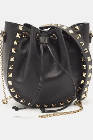VALENTINO Leather Mini Rockstud Chain Bucket Bag