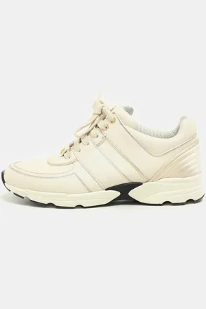 CHANEL Leather and Satin CC Trainer Lace Up Sneakers Size 39