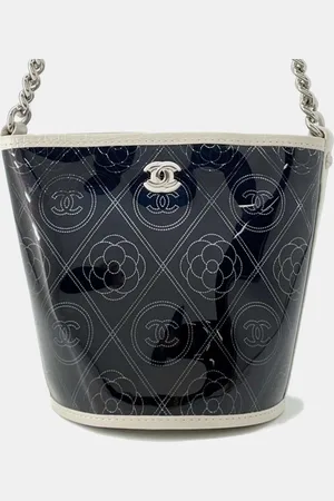 CHANEL Cc Logo Camellia Plastics /White Plastics Leather Bucket Bag