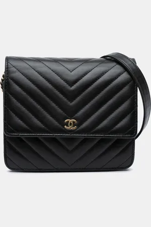CHANEL CC Chevron Lambskin Square Wallet On Chain