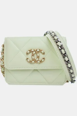 CHANEL Quilted Goatskin 19 Card Holder On Chain