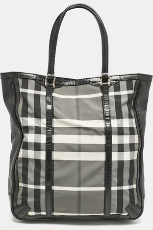 Burberry /Charcoal Check Nylon Medium Marlow Tote