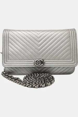 CHANEL Leather Caviar Chevron WOC Mini Crossbody Bag