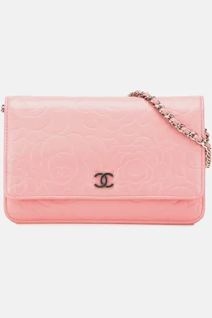 CHANEL Embossed Lambskin Camellia Wallet On Chain