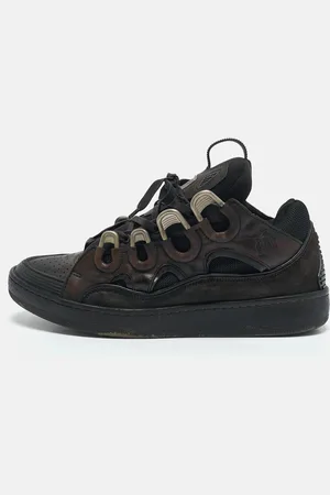 Lanvin /Black Leather and Suede Curb Sneakers Size 42