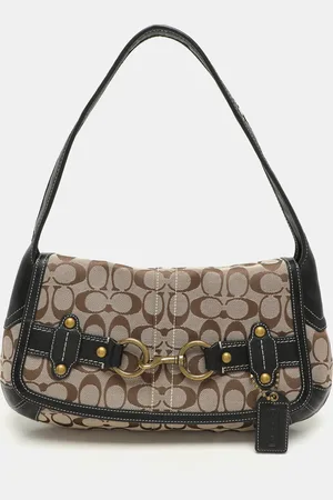 Coach /Black Canvas and Leather Baguette Shoulder Bag