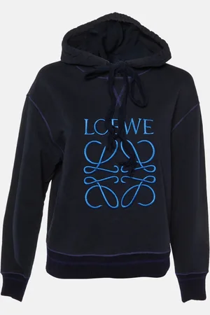 Loewe Navy Anagram Embroidered Cotton Hoodie S